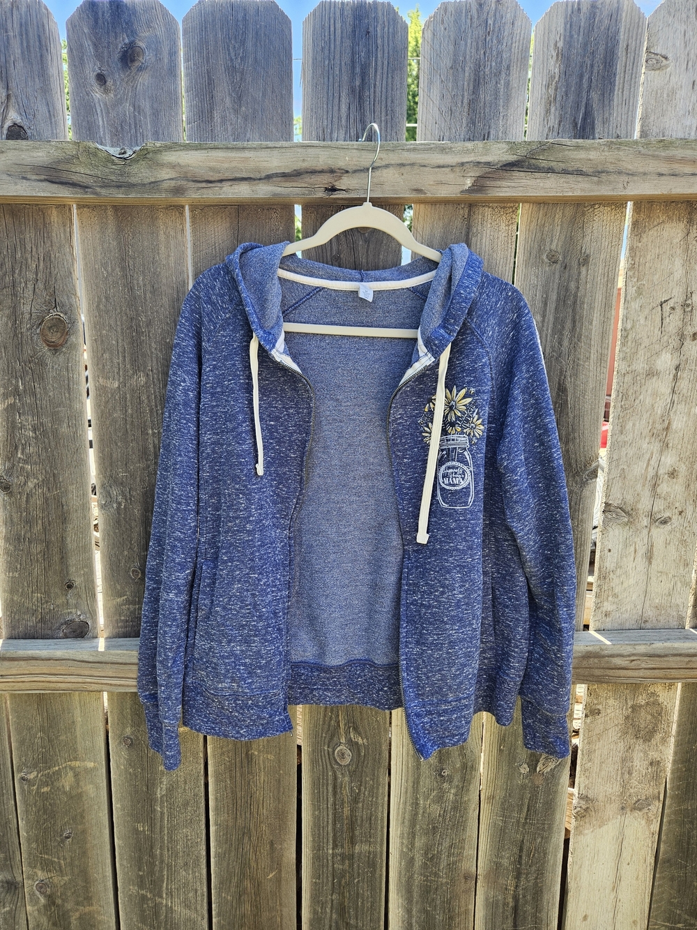Jerzeez Floral Zip Up Jacket Hood Women SZ M Pockets Blue Cottagecore Sunflower - Picture 5 of 6